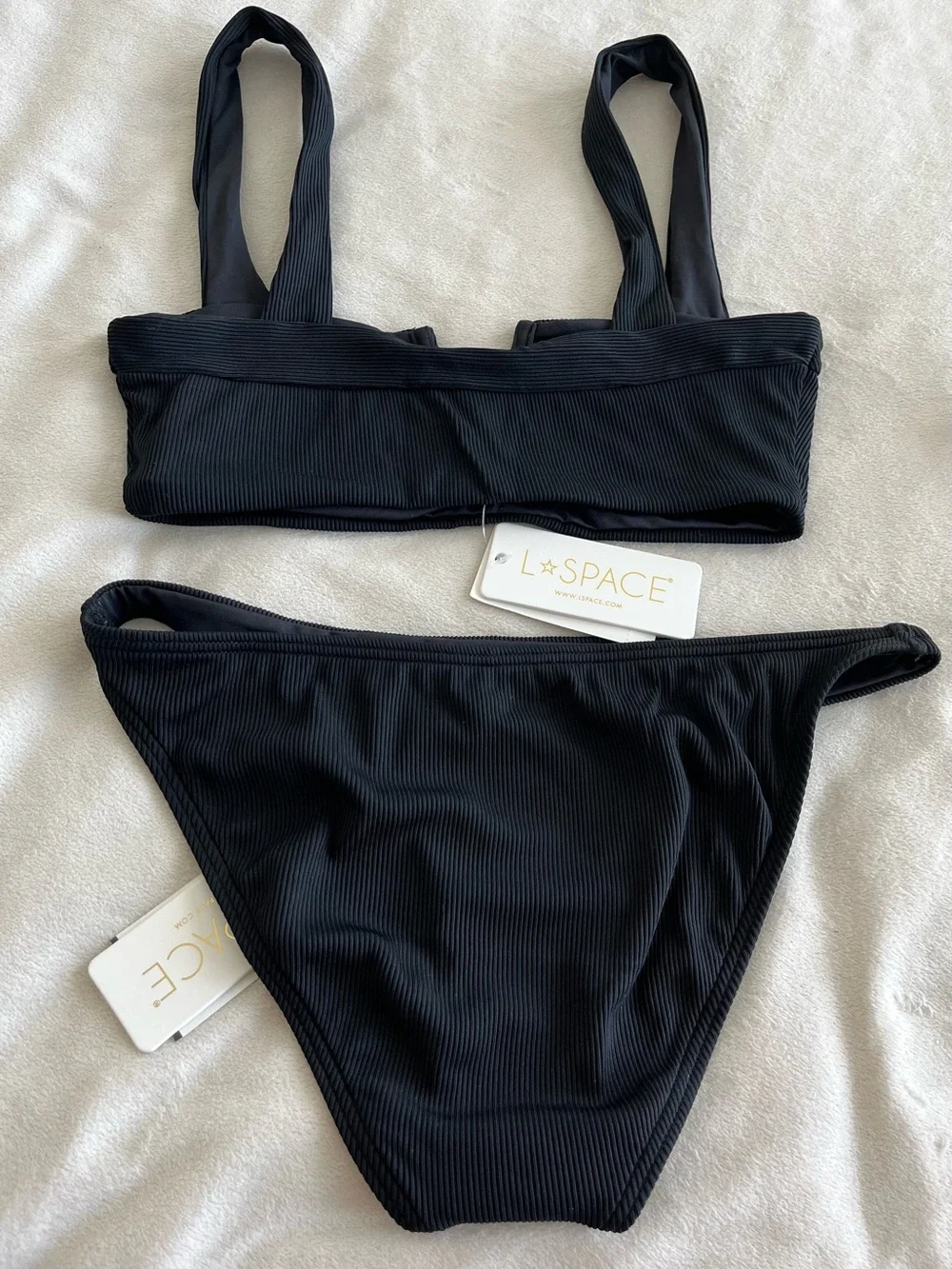 L*Space Ribbed Bikini Set Lee Lee Top & Lennox Classic Bottom Small Black Bikini